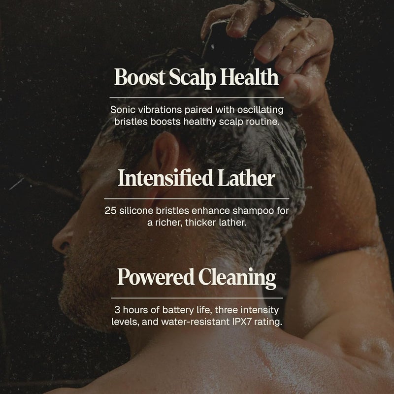 Black Wolf Sonic Scalp Scrubber - Electric Hair & Scalp Massager Brush with 3-Speed Oscillation - Rechargeable Shower Brush & Head Scrubber with Soft Silicone Bristles for Deep Clean & Exfoliation - Image 3